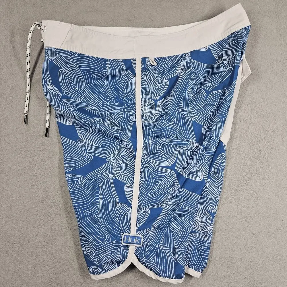 Huk Board Shorts Mens 32 Blue Performance Outdoors Fishing Hiking Swimming Beach
